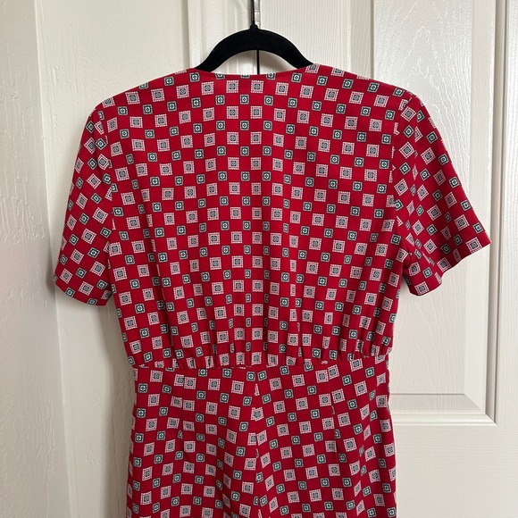 Sandro Paris Red "Laith" Geometric Tile Print Tie-Front Wide Leg Jumpsuit US 4 - Picture 7 of 11